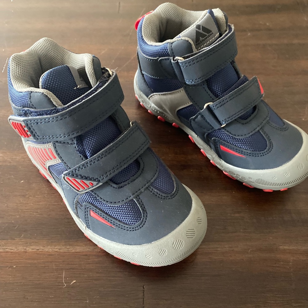 Kids Blue and Gray Shoes with Red Accents